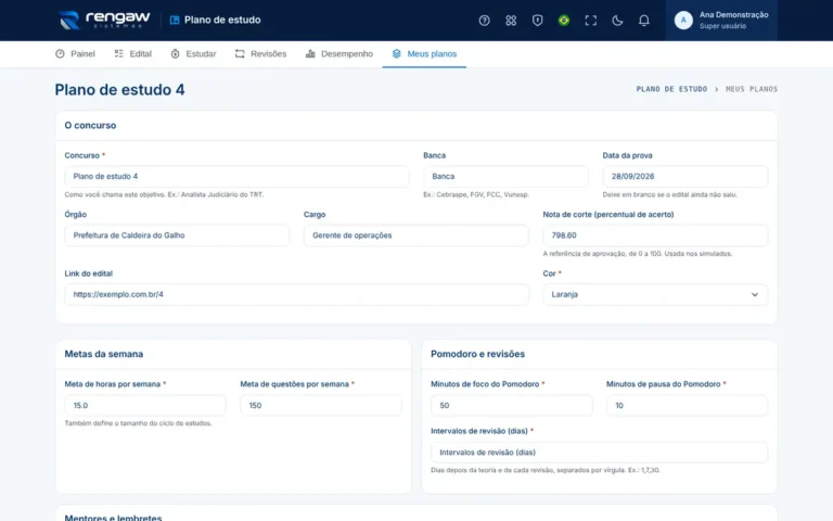 App Plano de estudo, tela Plano de estudo 4