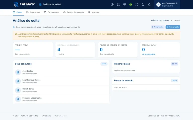 App Análise de edital, tela inicial