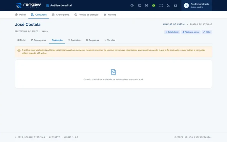 App Análise de edital, tela Pontos de atenção · José Costela