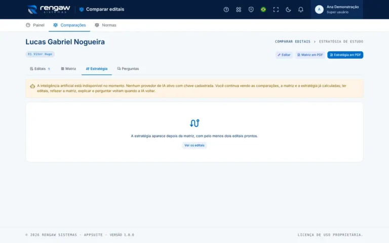 App Comparar editais, tela Estratégia · Lucas Gabriel Nogueira