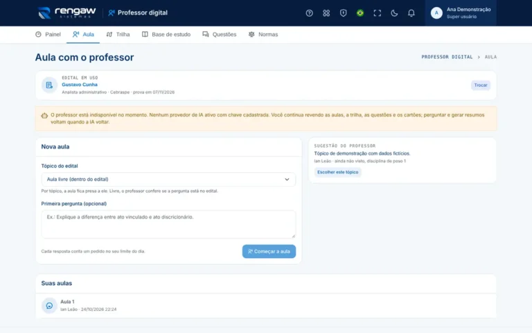 App Professor digital, tela Aula