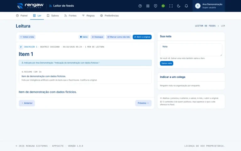 App Leitor de feeds, tela Item 1