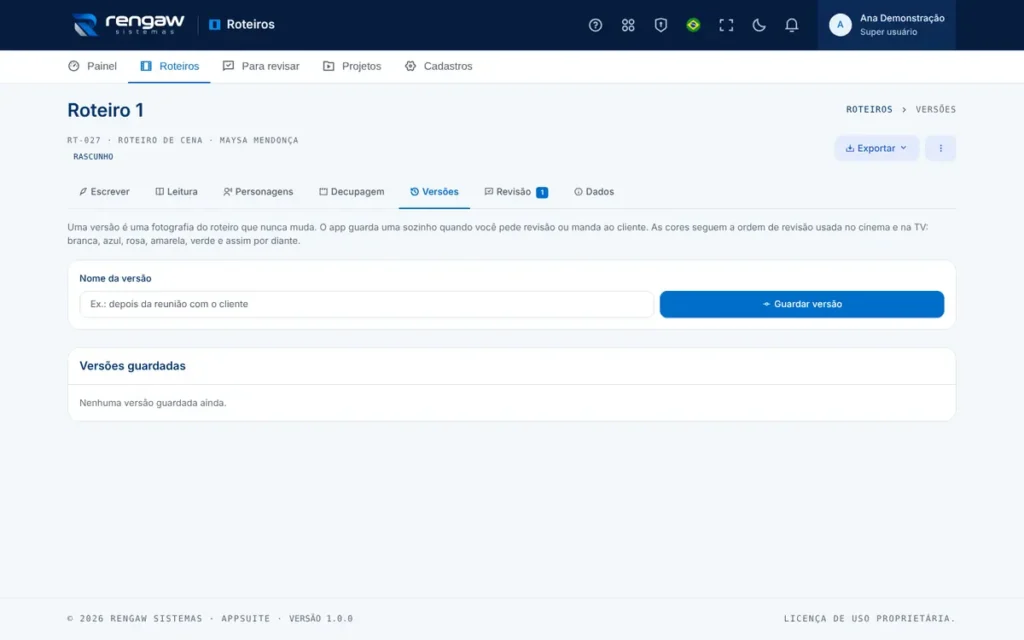 App Roteiros, tela Versões · Roteiro 1
