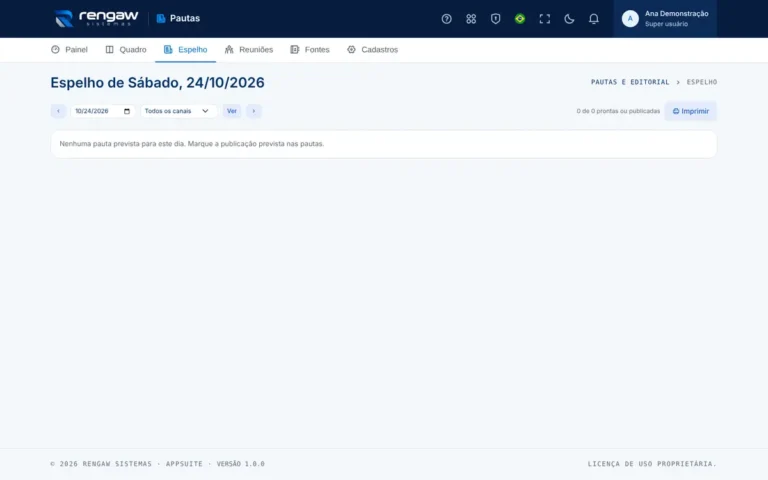 App Pautas e editorial, tela Espelho