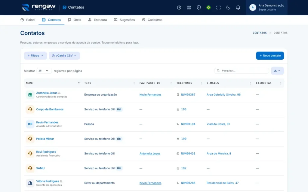 App Contatos, tela inicial