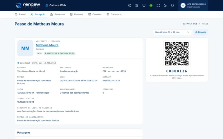 App Catraca Web, tela Passe COD00136