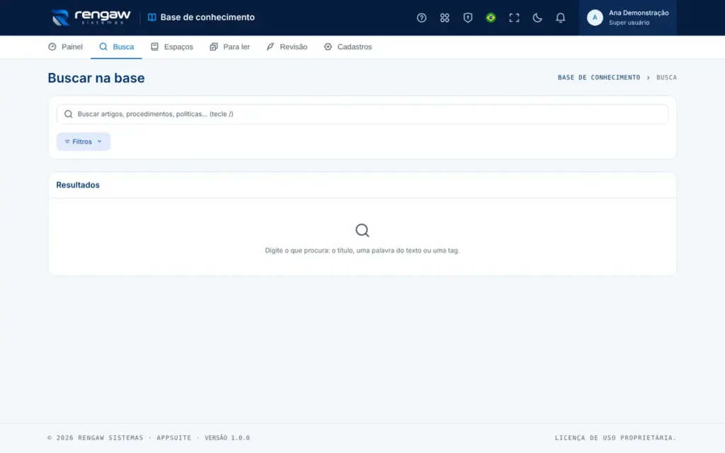 App Base de conhecimento, tela Busca