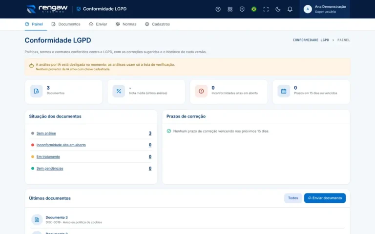 App Conformidade LGPD, tela inicial