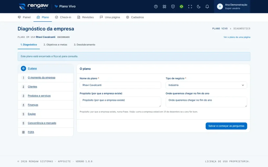 App Plano Vivo, tela Diagnóstico