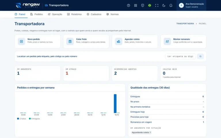 App Transportadora, tela inicial