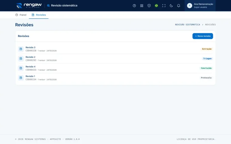 App Revisão sistemática, tela Revisões