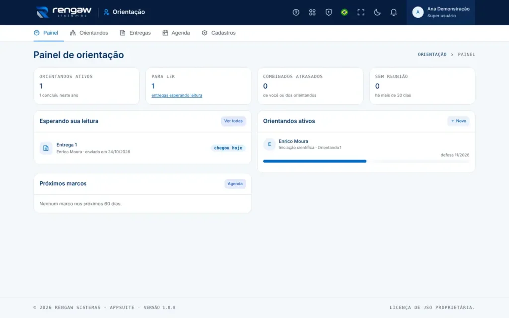 App Orientação, tela Painel de orientação