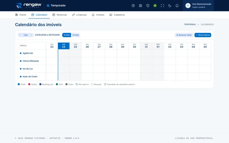 App Temporada, tela Calendário