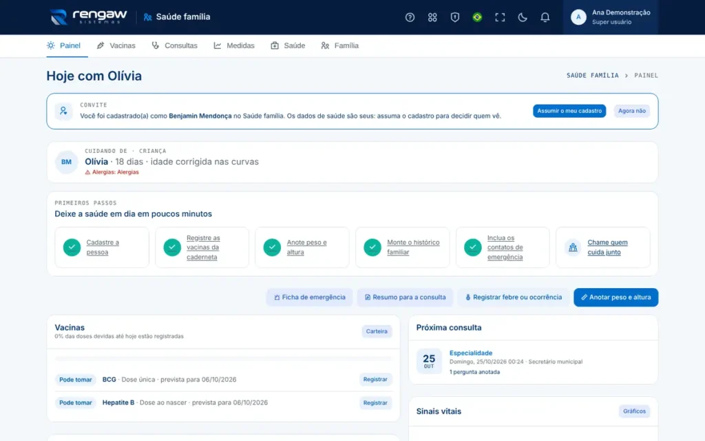 App Saúde família, tela Painel · Saúde família · AppSuite