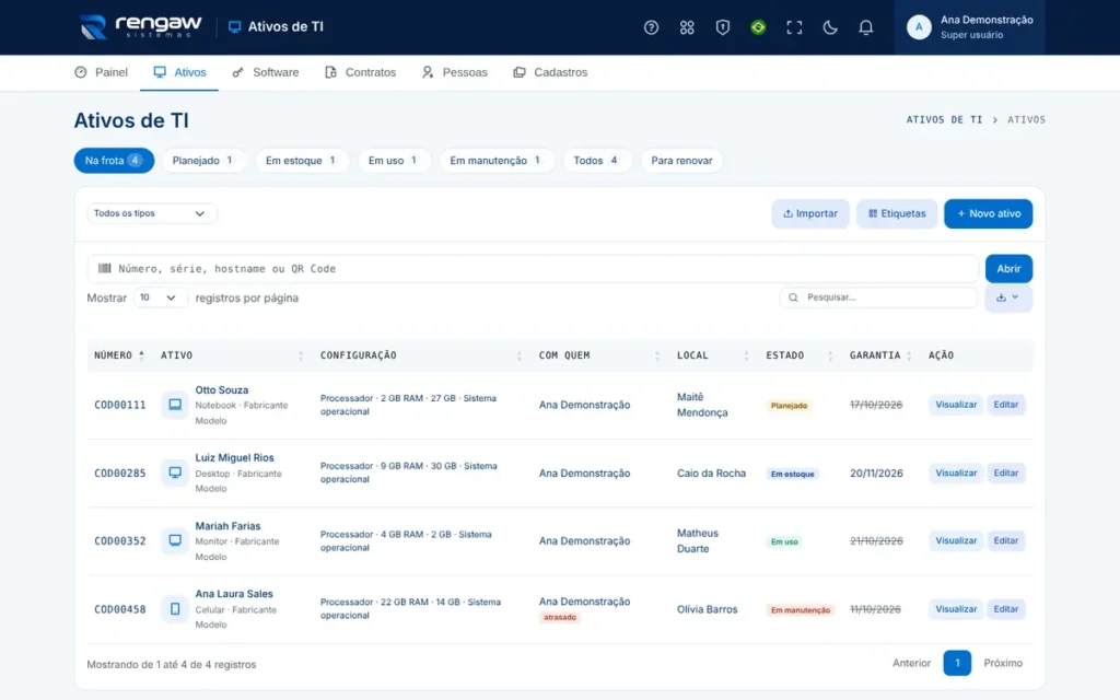 App Ativos de TI, tela inicial